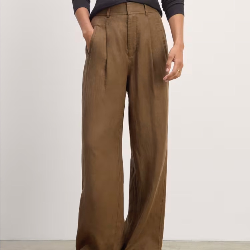 NWT Everlane Way-High Drape Pant, Size 0R - Navy/Bone stripe